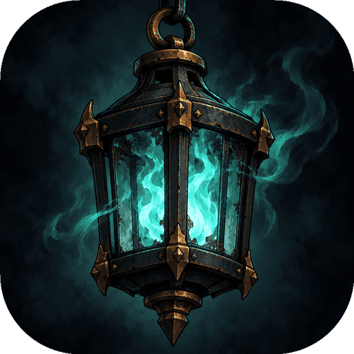 The Oddside icon: an iron lantern with a teal flame