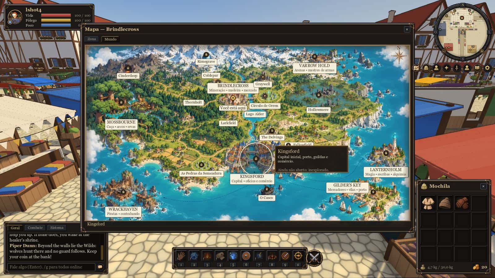 O mapa do mundo dentro do jogo, com as áreas ainda fechadas